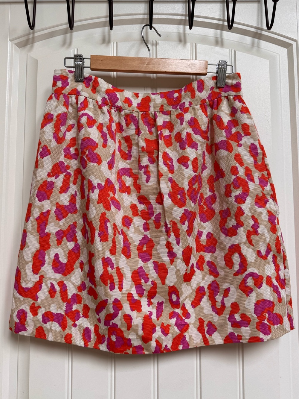 Kate Spade Pink and Orange Leopard Print Cotton Linen Silk Blend Skirt. Size 8